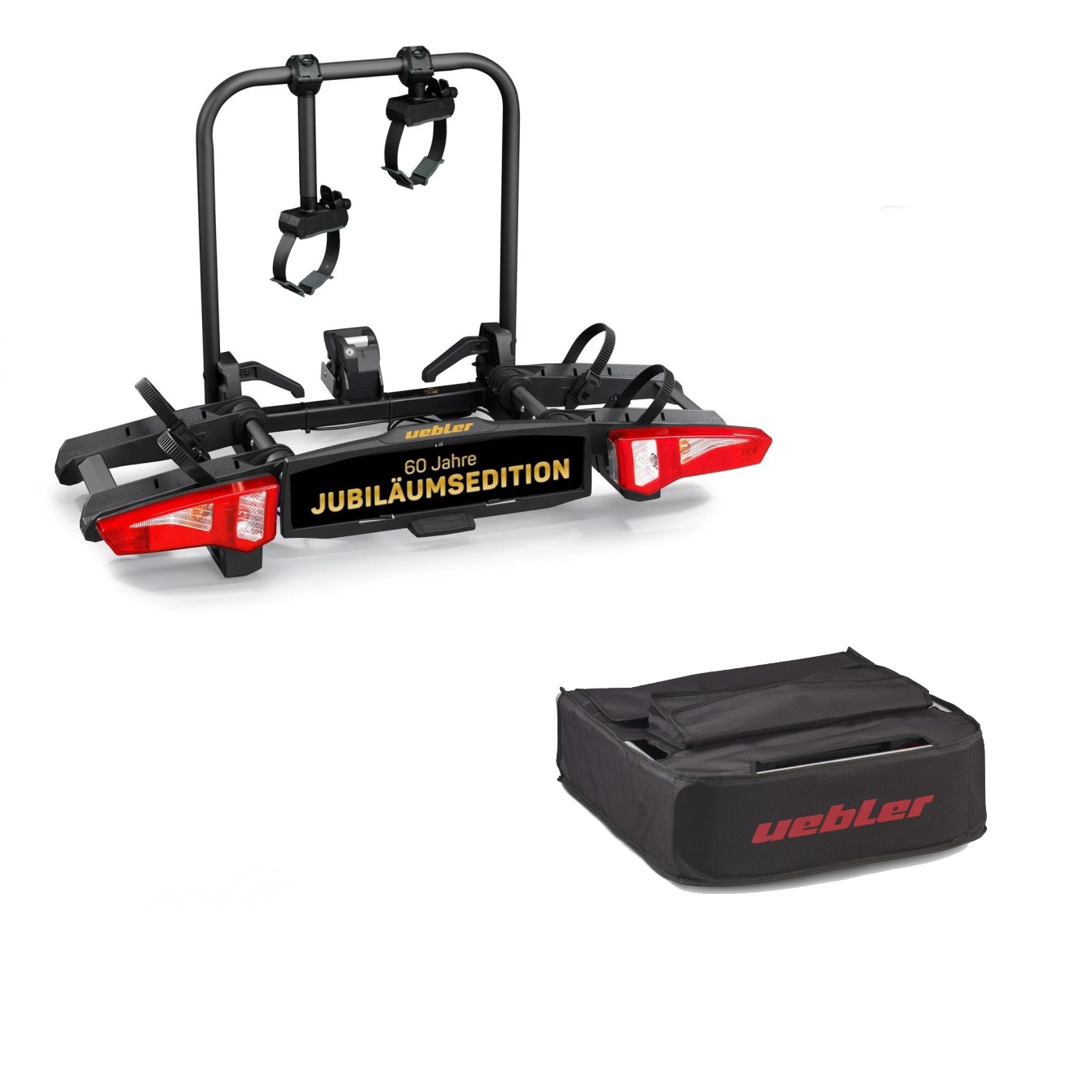 Nosič 2 kol na tažné zařízení uebler i21 z černý skládací, 60° výklop + transportní vak . Nosič kol