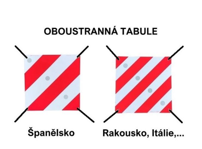 Reflexní tabule oboustranná komorová - označení nákladu EU/Španělsko 50x50cm, integrované popruhy