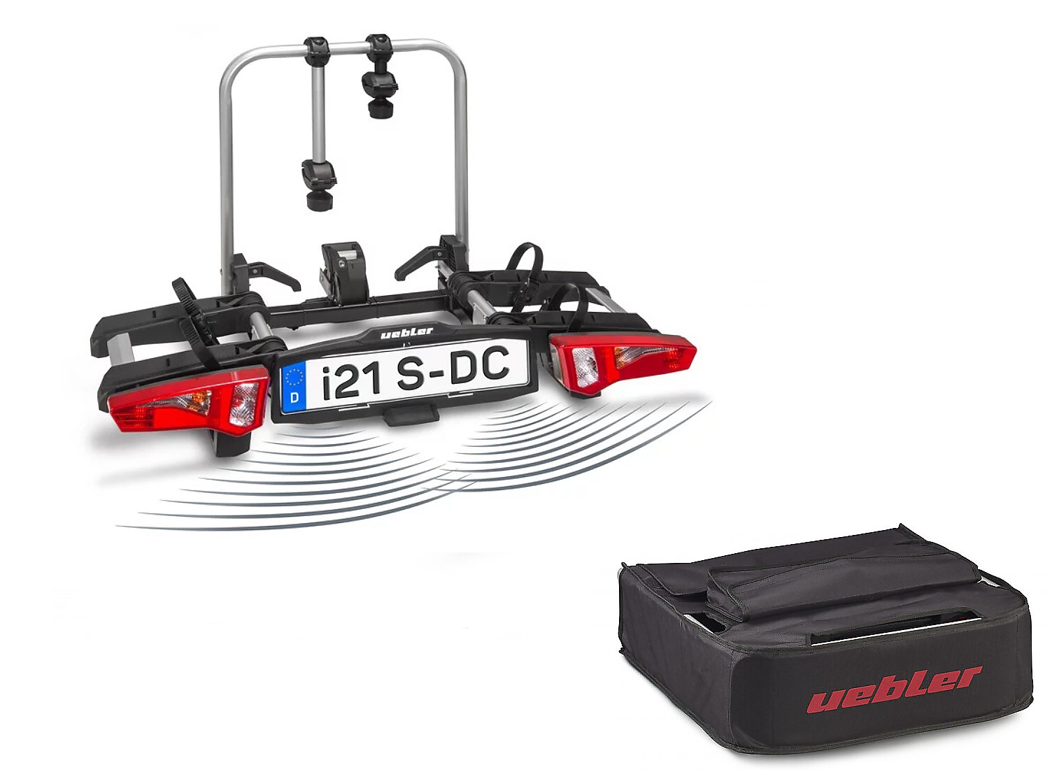 Nosič 2 kol na tažné uebler i21 s dc skládací 60° výklop parkovací senzory + transportní vak . Nosič kol