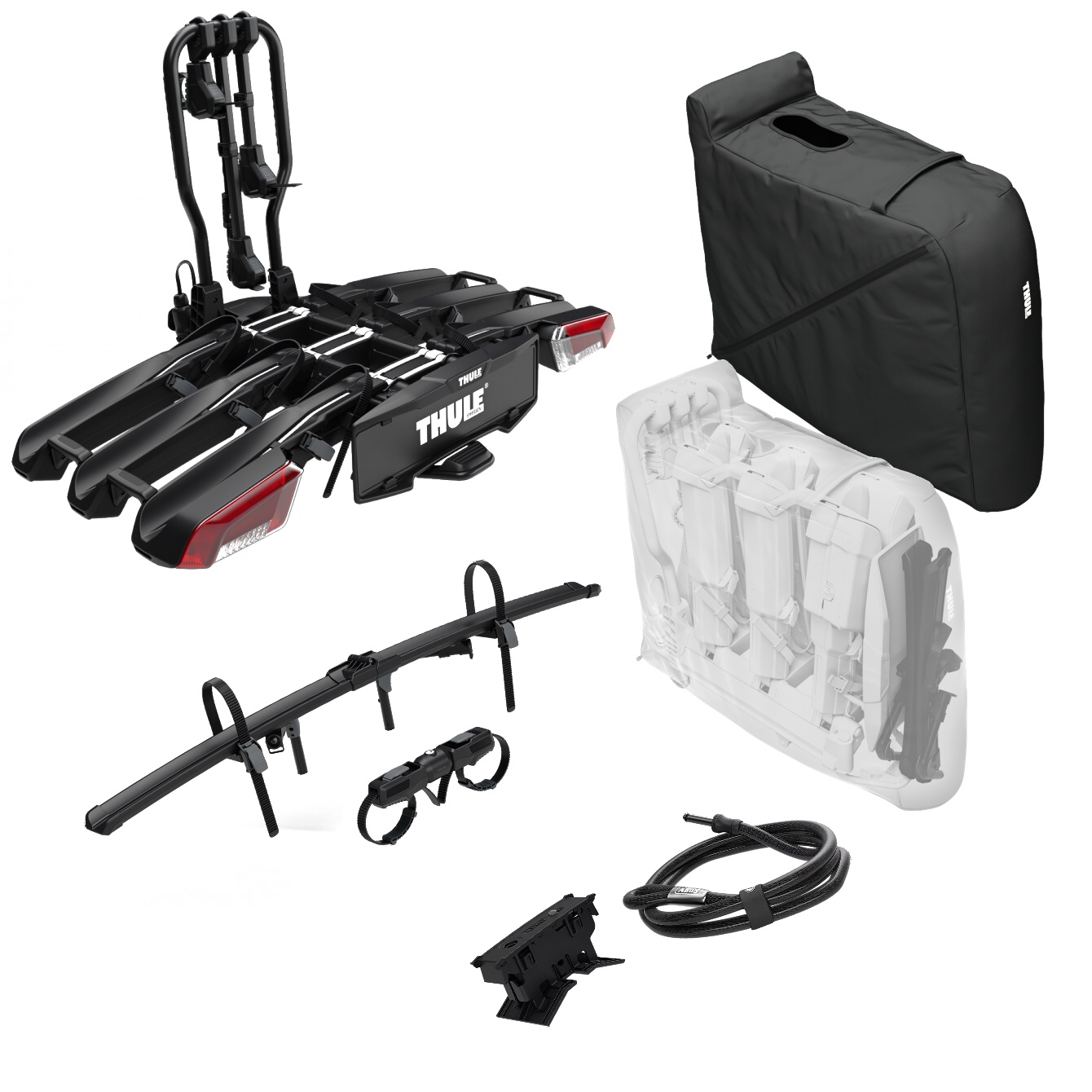 Nosič 4 kol na tažné thule easyfold 3 945+1 + taška 9456 + zámek 9785 . Nosič kol