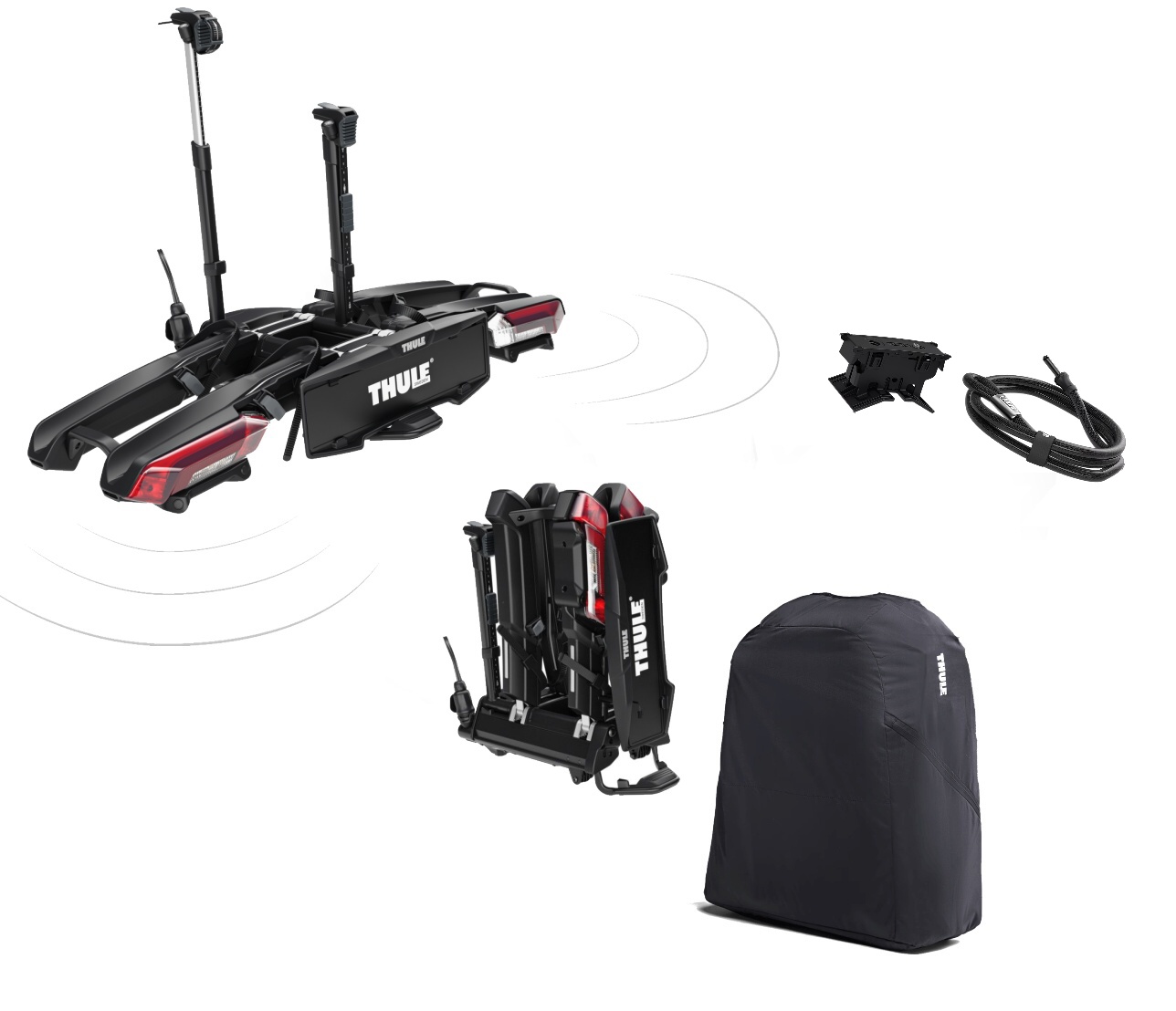 Nosič 2 kol na tažné thule epos parksecure s parkovacími senzory + taška 9786 + zámek 9785 . Nosič kol